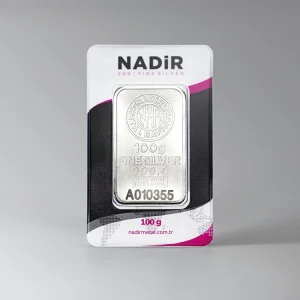 شمش نقره ۱۰۰ گرمی Nadir ترکیه با عیار ۹۹۹.۹