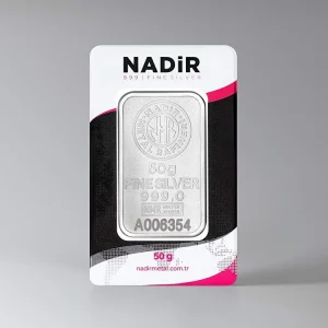 شمش نقره ۵۰ گرمی Nadir ترکیه با عیار ۹۹۹.۹